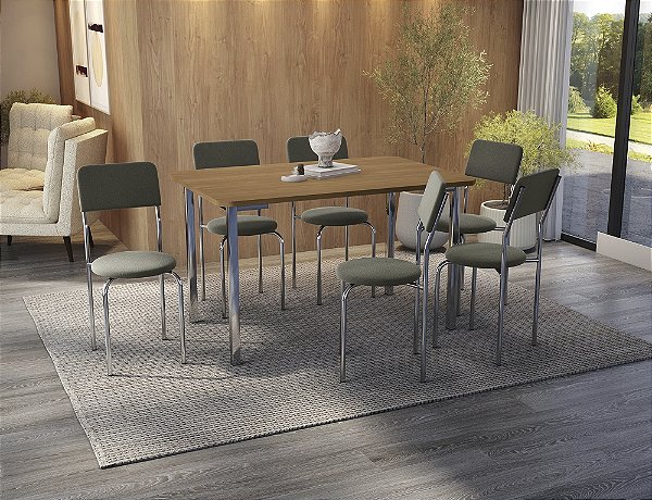 Conjunto de Mesa Santorini 160cm + 06 Cadeiras Mali Cromado Cor Chumbo - Kappes Crome