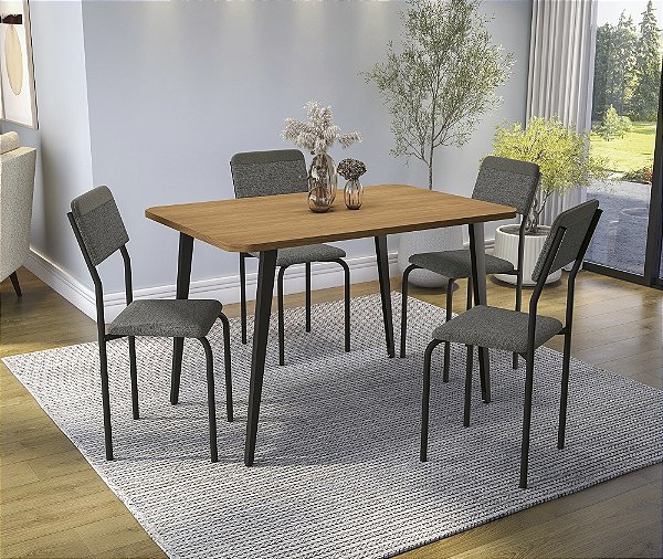 Conjunto de Mesa Iguaçu 120 + 04 Cadeiras Ibiza Preto Cor Compose Chumbo - Kappes Crome