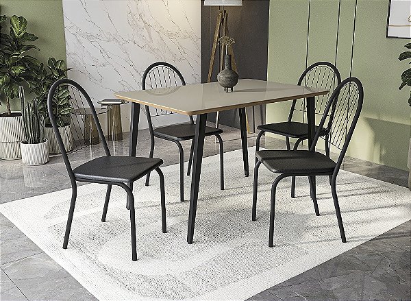 Conjunto de Mesa Iguaçu 120 + 04 Cadeiras Noruega Preto Cor Preto - Kappes Crome