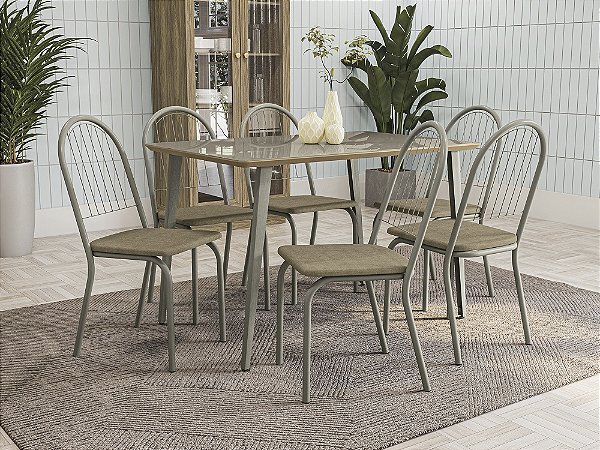 Conjunto de Mesa Iguaçu 160 + 06 Cadeiras Noruega Nikel Cor Capuccino - Kappesberg Crome