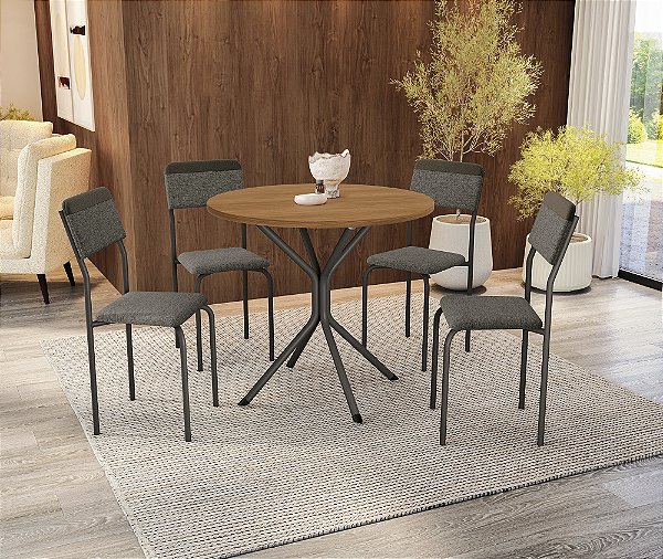 Conjunto de Mesa Creta 90 + 04 Cadeiras Ibiza Preto Cor Compose Chumbo - Kappes Crome