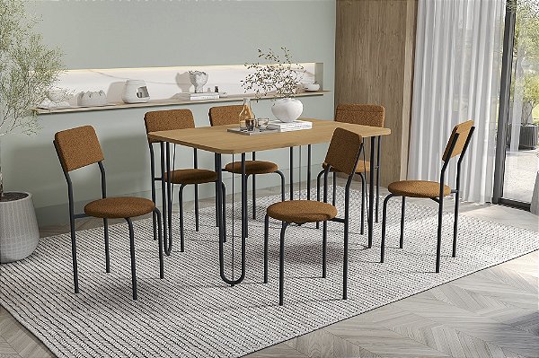 Conjunto de Mesa Constanza 160cm + 06 Cadeiras Mali Preto Cor Terracota - Kappes Crome