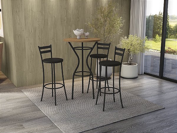 Conjunto de Mesa Bistro 65cm + 03 Banquetas Jade Preto Cor Preto - Kappes Crome