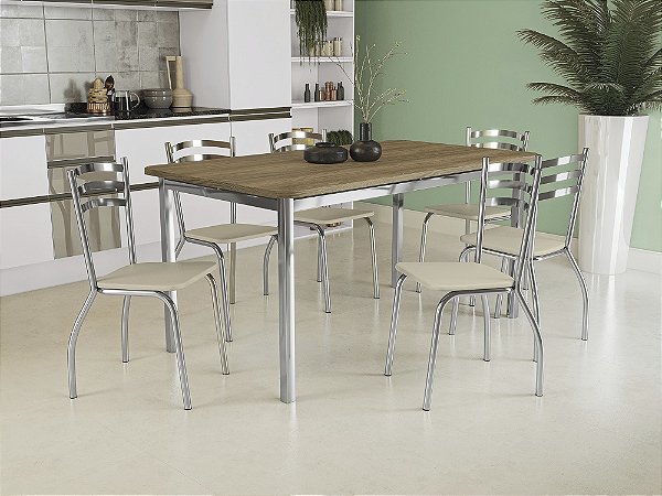 Conjunto de Mesa Reno 160 + 06 Cadeiras Portugal Cromado Cor Nudi - Kappes Crome