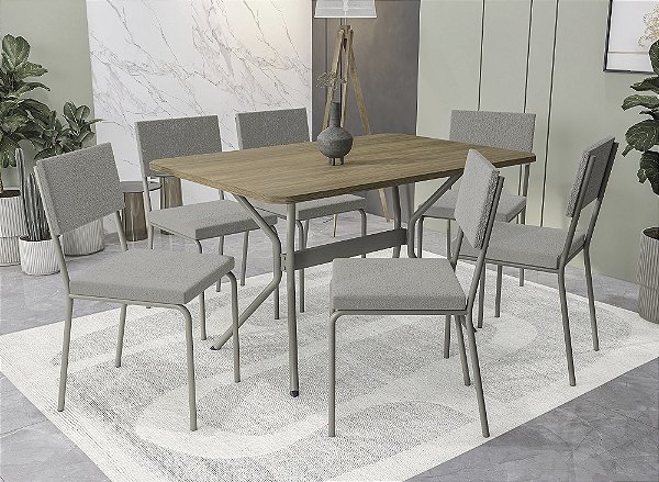 Conjunto de Mesa Loire 136 + 06 Cadeiras Lisboa Nikel Cor Capuccino - Kappesberg Crome