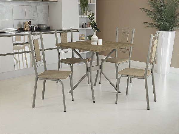 Conjunto de Mesa Loire 90cm + 04 Cadeiras Florença Nikel Cor Capuccino - Kappes Crome