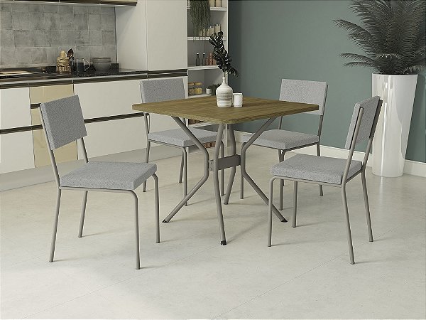 Conjunto de Mesa Loire 90cm + 04 Cadeiras Zaria Nikel Cor Bouclé Cinza - Kappes Crome