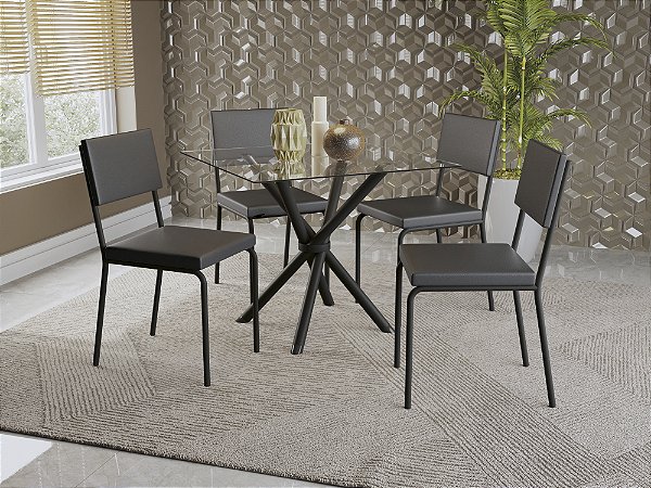 Conjunto de Mesa Volga 90 + 04 Cadeiras Zaria Preto Cor Preto - Kappes Crome