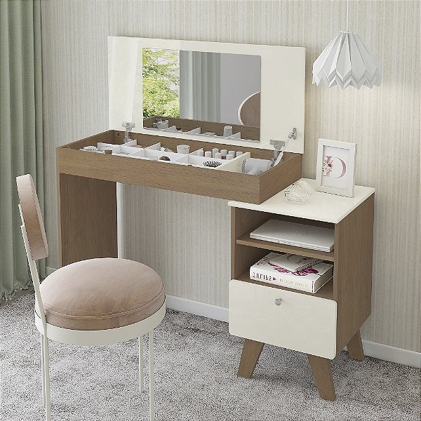 Escrivaninha Penteadeira Dora - Off White/Cinamomo - Artely Móveis