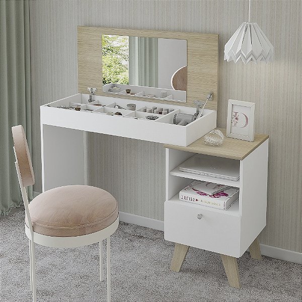 Escrivaninha Penteadeira Dora - Branco/Naturale - Artely Móveis
