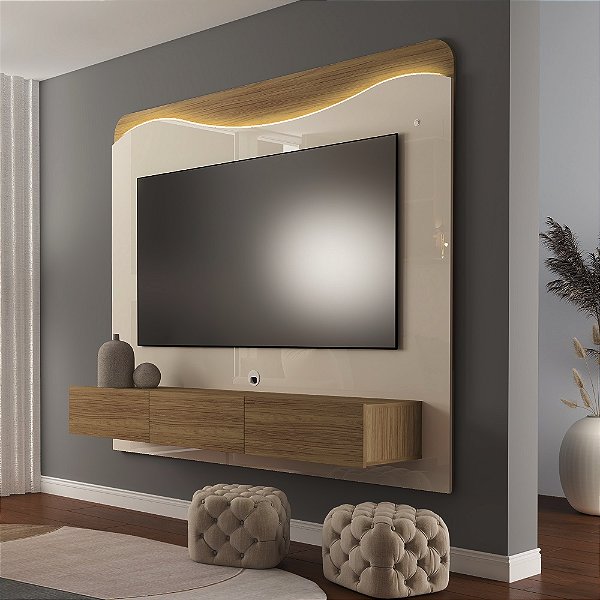 Painel Suspenso Lumiere - Off White / Carvalho - Artely Móveis