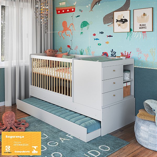 Berço Cama Multifuncional c/ Auxiliar - Branco - Completa Móveis