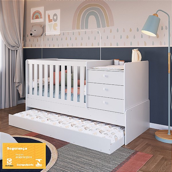 Berço Cama Multifuncional c/ Auxiliar - Branco - Completa Móveis