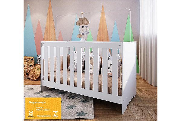 Berço com Colchão 3 em 1 - Linha Aconchego - Branco - Completa Móveis
