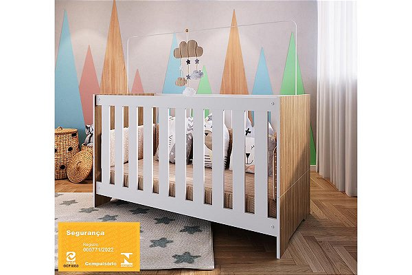 Berço 3 em 1 Linha Aconchego - Nogal/Branco - Completa Móveis