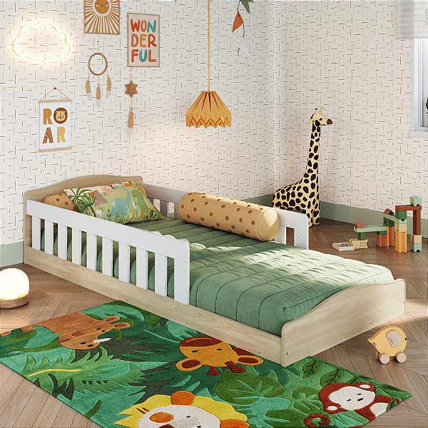 Cama Montessoriana Solteiro Encanto - Carvalho/Branco - Completa Móveis