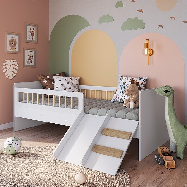 Cama de Solteiro com Escada e Escorrega - Branco - Completa Móveis