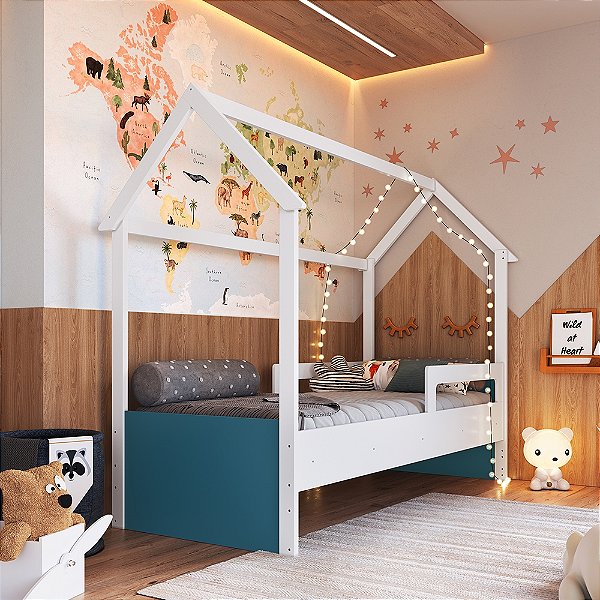 Cama Montessoriana - Branco/Azul - Completa Móveis