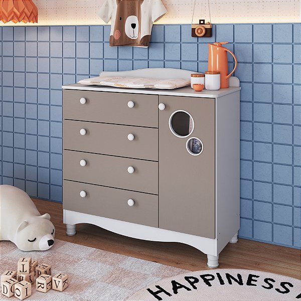 Comoda 04 gavetas 01 Porta - Branco/Cinnamon - Completa Móveis