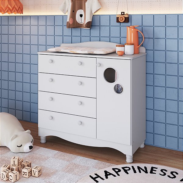 Comoda 04 gavetas 01 Porta - Branco - Completa Móveis