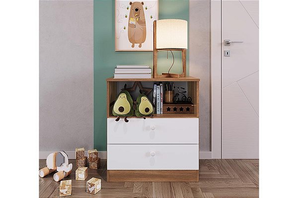 Comoda 02 Gavetas - Nogal/Branco - Completa Móveis