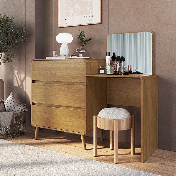 Comoda Penteadeira 03 Gavetas - Carvalho - Completa Móveis