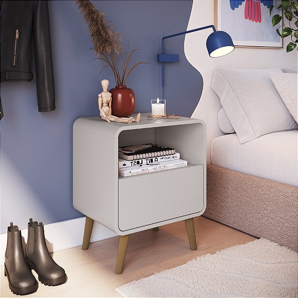 Mesa de Cabeceira 01 Gaveta - Bege Dunas - Completa Moveis