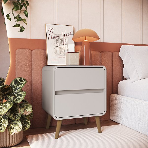 Mesa de Cabeceira 02 Gavetas - Bege Duna - Completa Móveis