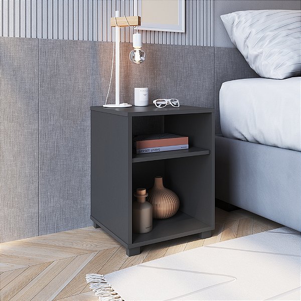 Mesa de Cabeceira com Prateleira - Grafite - Completa Móveis