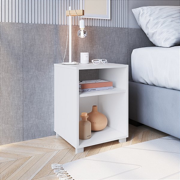 Mesa de Cabeceira com Prateleira - Branco - Completa Móveis