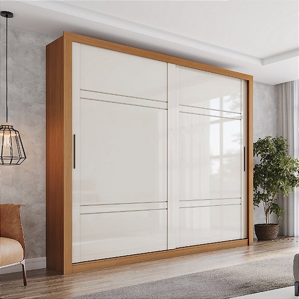 Roupeiro 02 Portas Deslizantes Sintra - D343-221 - Cinamomo / Off white - Móveis Henn