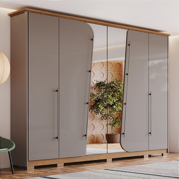 Roupeiro 06 Portas Dubai - Ref. D322-224 - Avela/Nature - Móveis Henn