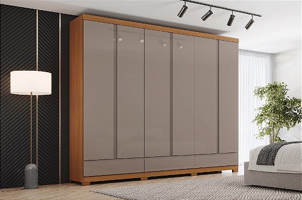Roupeiro 06 Portas Imperial 100% MDF - D344-220 - Cinamomo / Avelã - Moveis Henn