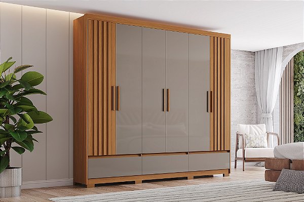 Roupeiro 06 Portas Kaian - D347-220 - Cinamomo/Avelã - Móveis Henn