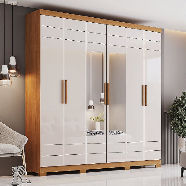 Roupeiro 06 Portas Flora - D215-221 - Cinamomo/Off White - Móveis Henn