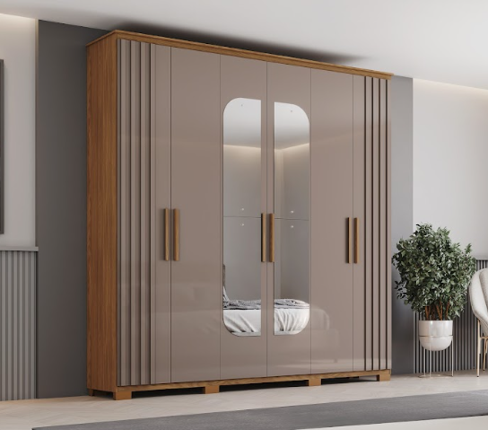 Roupeiro 06 Portas Avila c/ Espelhos - Ref. D333-222 - Nature/Avela - Móveis Henn