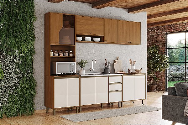 Cozinha Modulada 05 pçs - Linha Venaly - Cinamomo/Off White - Moveis Henn