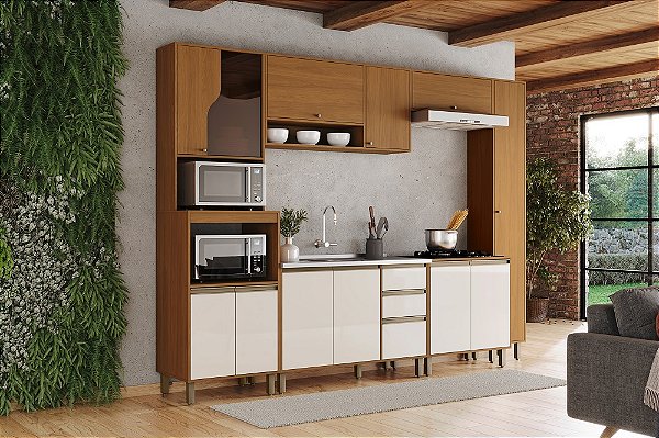 Cozinha Modulada 06 Pçs - Linha Venaly - Cinamomo/Off White - Moveis Henn