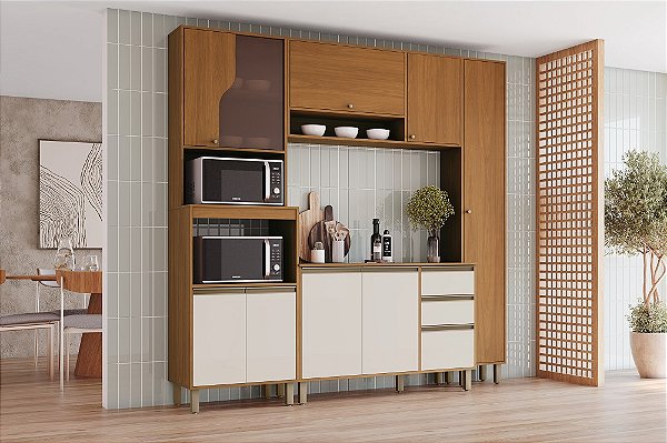 Cozinha Modulada 04 Pçs - Cinamomo/Off White- Linha Venaly - Móveis Henn