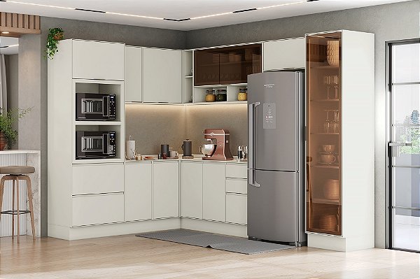 Cozinha Modulada 09 Pçs - Linha Fineze - Areia - Móveis Henn