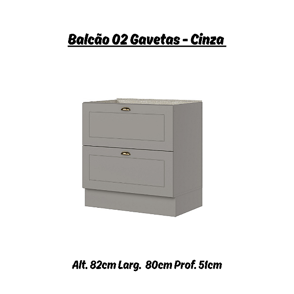 Balcão 02 Gavetas 80cm - Ref. C371-131 - Cinza - Linha Americana - Móveis Henn