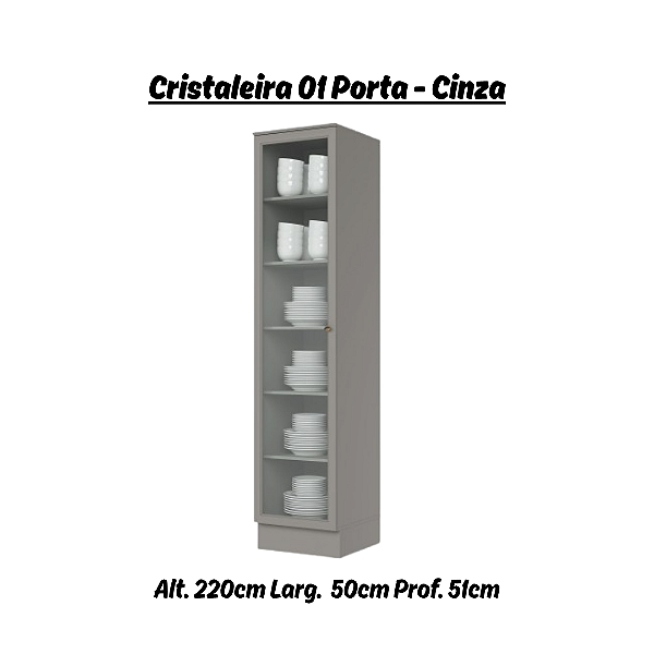 Cristaleira 01 Porta 100% MDF - C373-131 - Cinza - Linha Americana - Móveis Henn