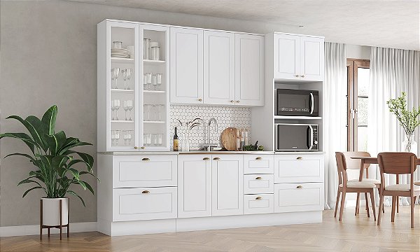 Cozinha Modulada 04 Pçs - Linha Americana - Branco - Móveis Henn