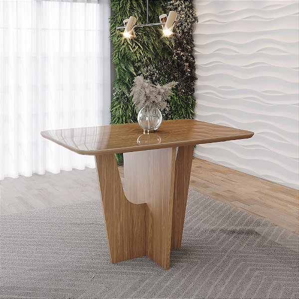 Mesa Vertice Retangular 120cm c/ Vidro - Ref. SC156-128 - Nature - Moveis Henn