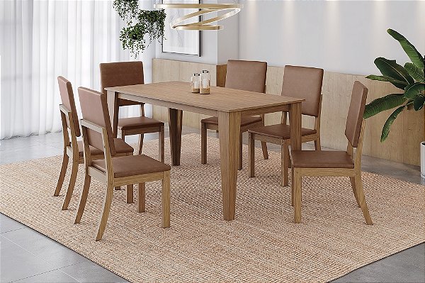 Conjunto de Mesa Vittoria 160cm + 06 Cadeiras Milla Plus Caramelo - Móveis Henn