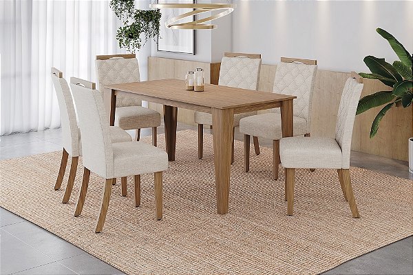 Conjunto de Mesa Vittoria 160cm + 06 Cadeiras Bella Linho - Móveis Henn