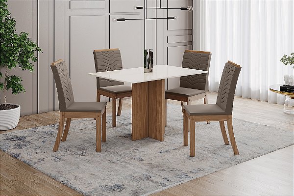Conjunto de Mesa Kira 120cm + 04 Cadeiras Isa Bege - Móveis Henn
