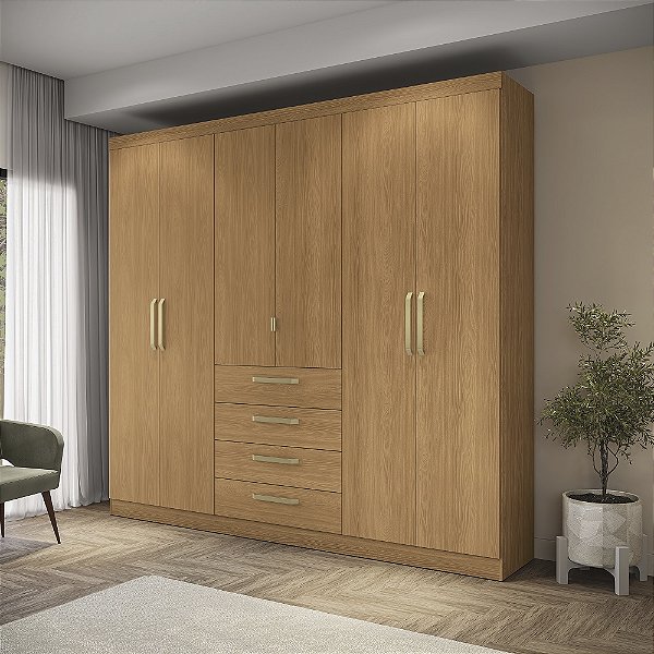 Roupeiro 250cm 06 Portas 04 Gavetas - Ref. T585 - Canela - Kappesberg