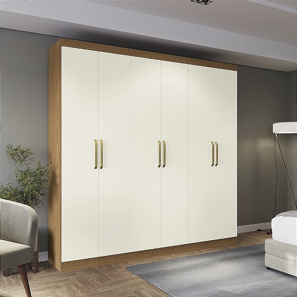 Roupeiro 230cm 06 Portas 02 Gavetas - Ref. T584 - Canela/Off White - Kappesberg