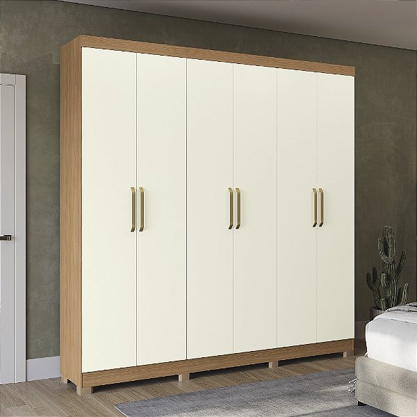 Roupeiro 230cm 06 Portas 02 Gavetas c/ Pés - Ref. CB03T584 - Canela/Off White - Kappesberg